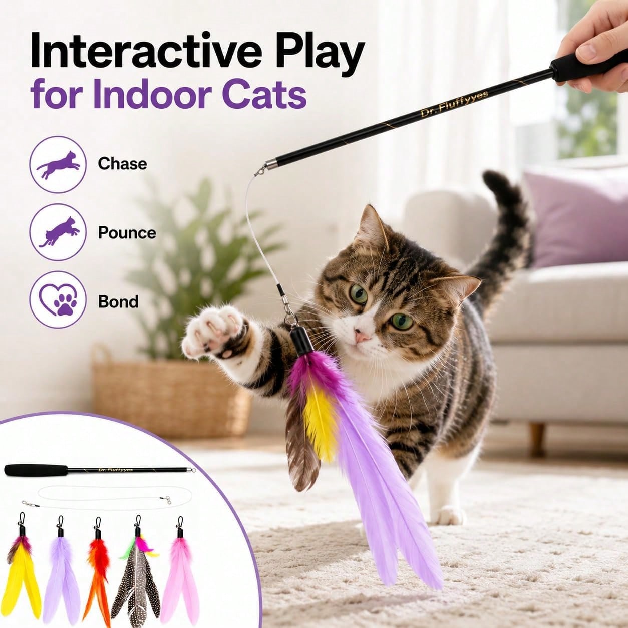 Juguete con varita para gatos  - Interactive Cat Toy reseña y precio